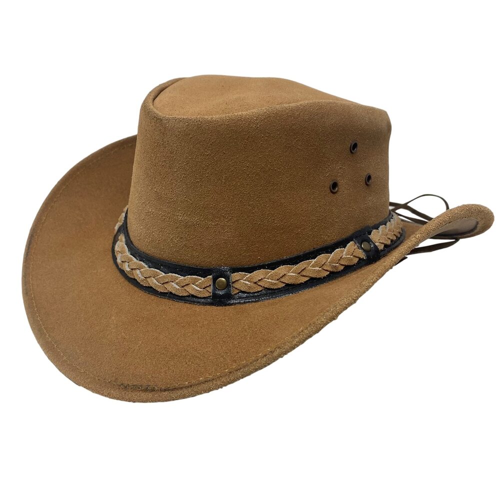6475 Leather Cowboy Hat Traders Down Under Aussie Suede Tan, Large
